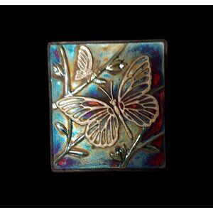 Raku Decorative Tile Wall Hanging With Butterfly Design PB C